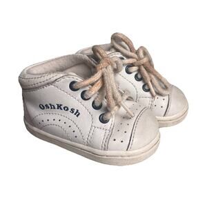 Vintage OshKosh Baby Shoes Size 3.5 Teddy Bear White Leather Lace Up Tennis Shoe